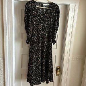 Multicolor, floral, puff sleeve, midi dress with cut out